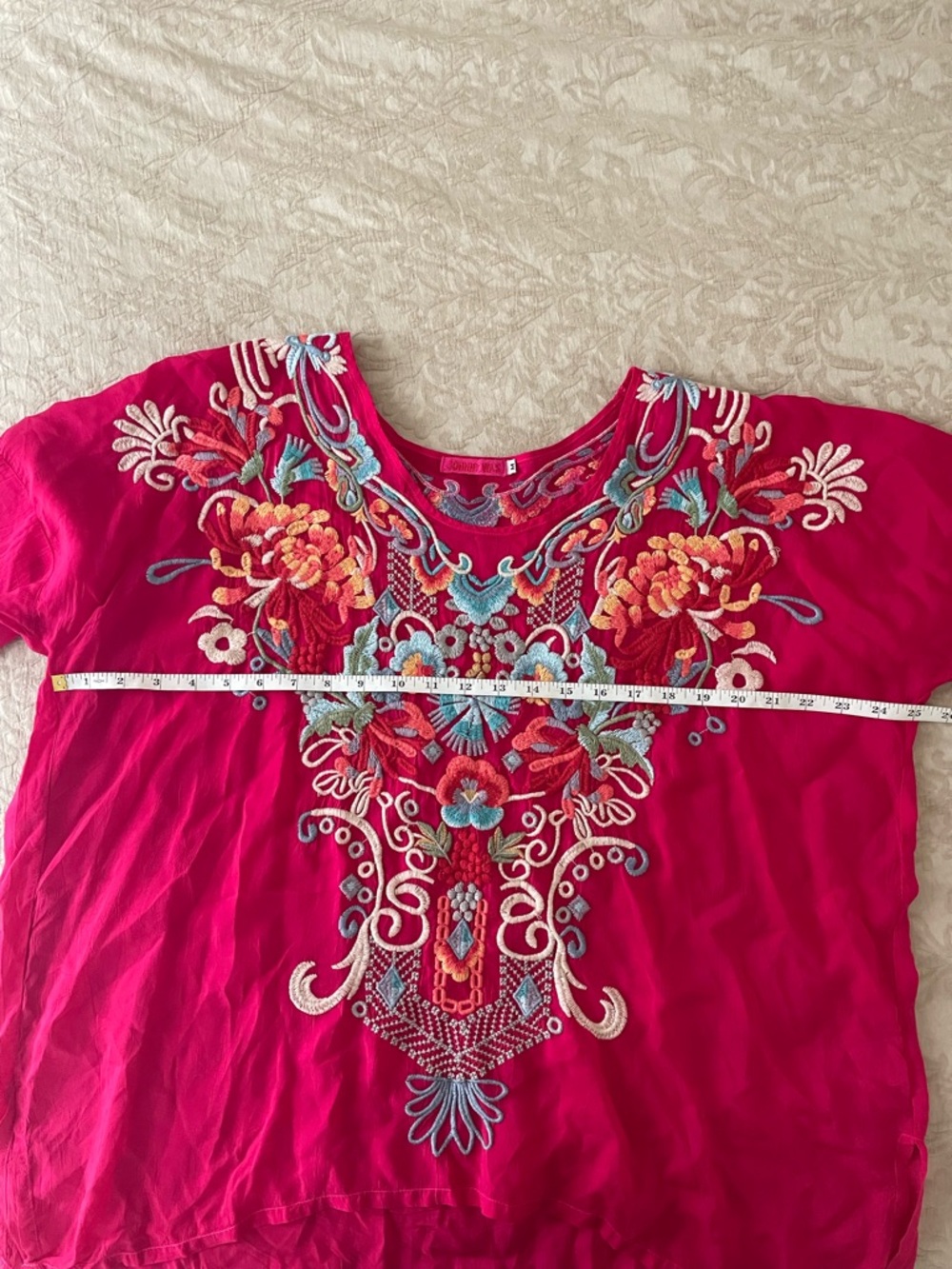 Johnny Was Hot Pink Fuchsia Embroidered Fuchsia Boho Tunic Top Blouse M - Picture 11 of 13